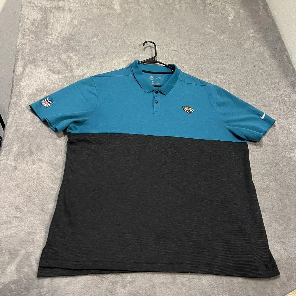 Jacksonville Jaguars Shirt Mens 2XL Teal Black NFL Football Nike Dri Fit Polo